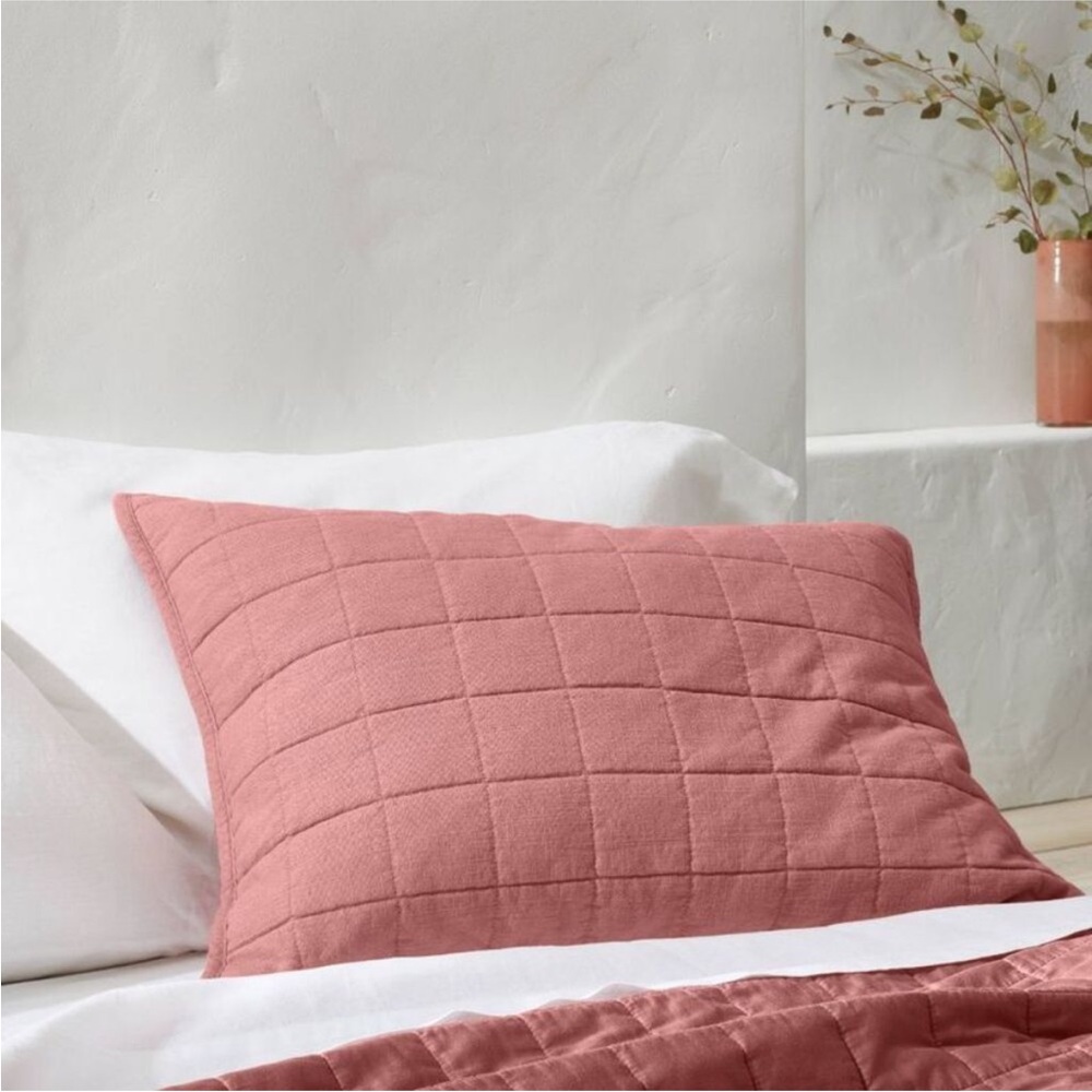 Casaluna Dusty-Rose Quilted Shams-Luxurious Heavyweight Linen Blend-Standard